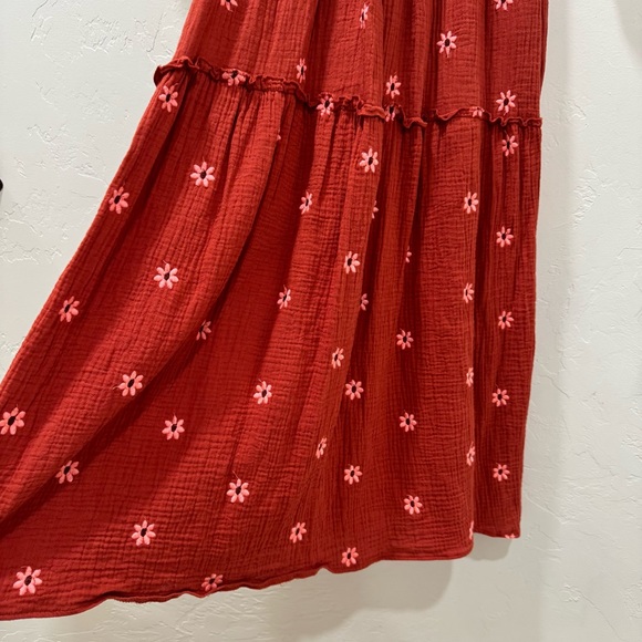 Women XS/S Floral Embroidered Midi Maxi Dress Long Puff Sleeve Square Neck - Picture 6 of 16